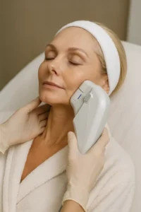 Woman receiving HIFU non surgical facelift treatment Taunton