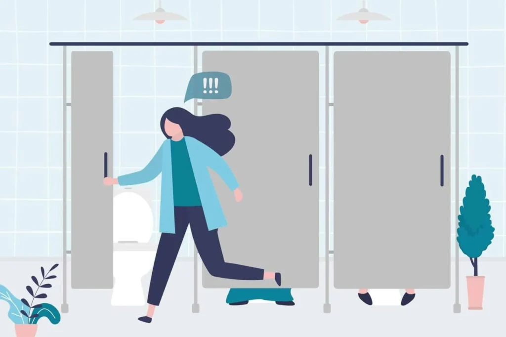 graphic of Urine incontinence Taunton woman running to the toilet.