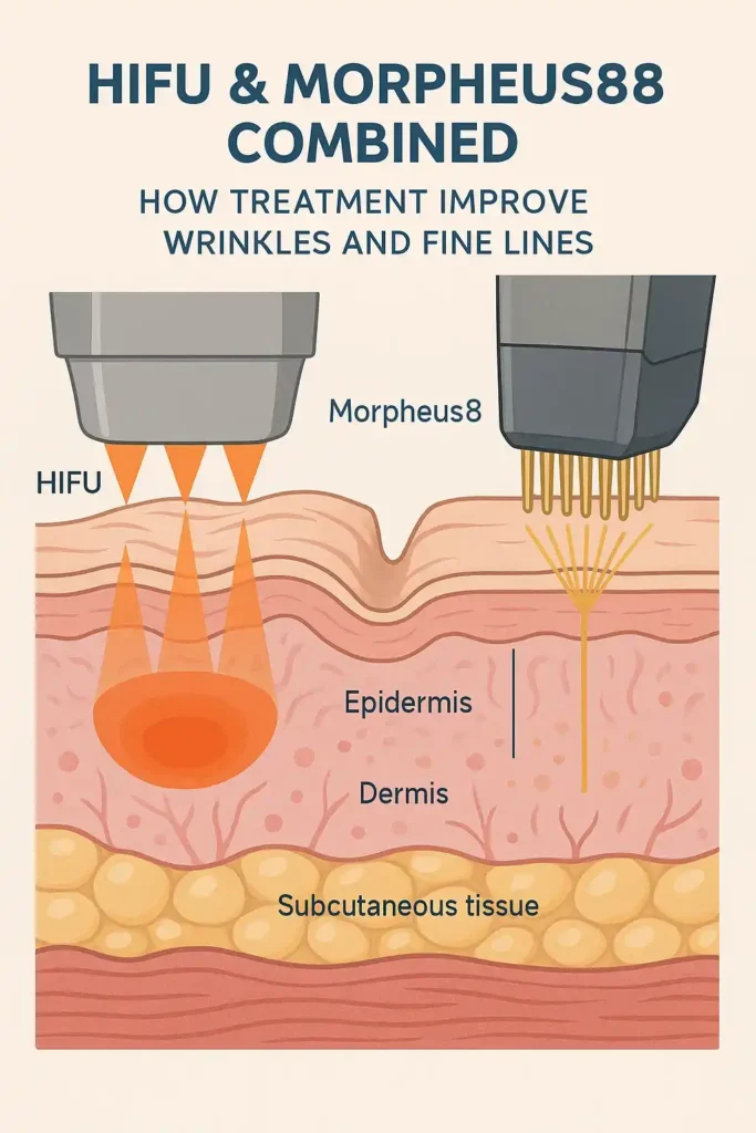 Diagram showing HIFU & Morpeus8 Taunton and the benefits for reduction in wrinkles and fine lines