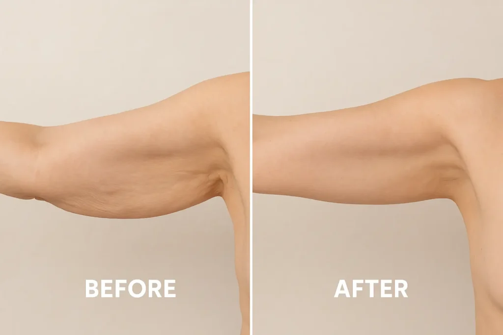 Picture of LA LIPO Taunton before and after results of skin tightening treatment on the upper arms.